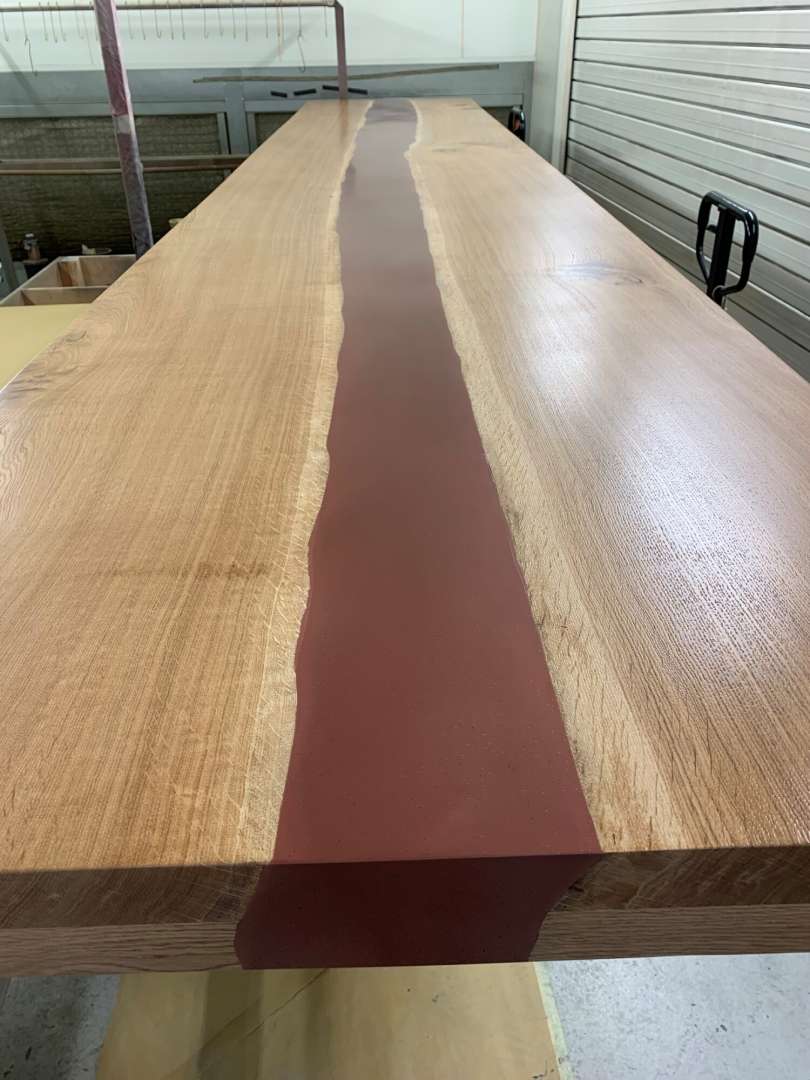Copper Inlay River Table In The Workshop
