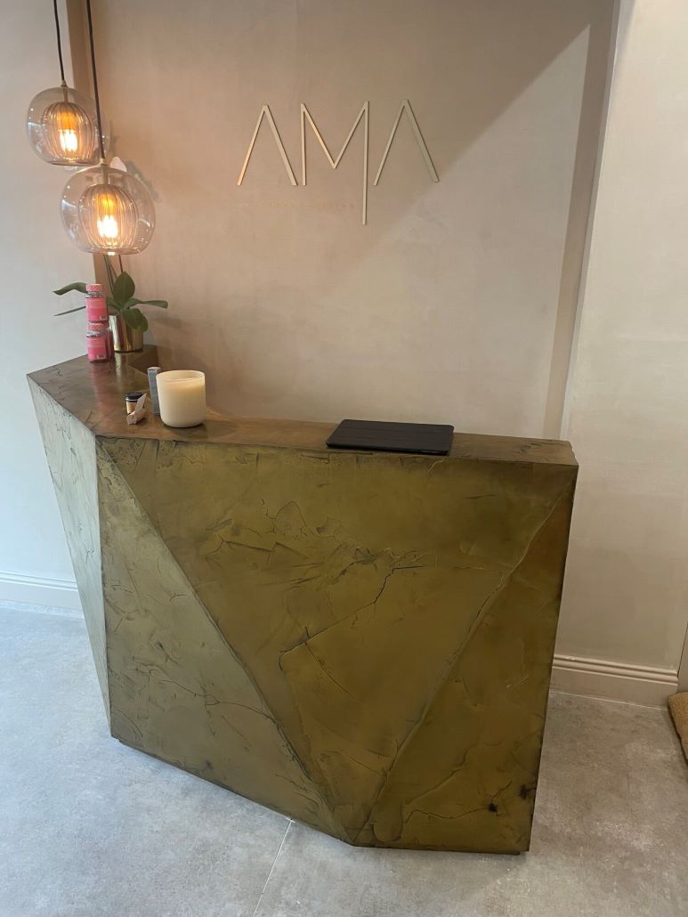 AMA Desk With A Cracked Liquid Metal Brass Finish