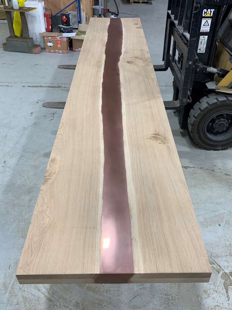 Copper Inlay River Table In The Workshop