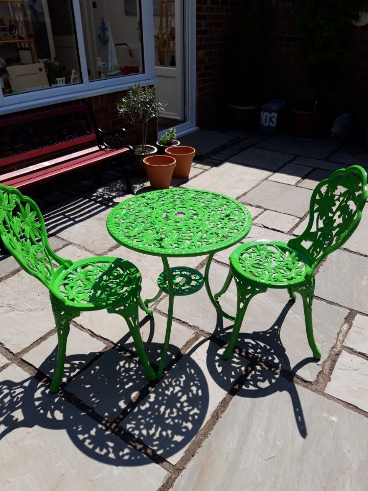 Outdoor Table and Chairs With A Green Lacquer Finish